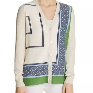 Tory Burch Greer cardigan silk panel octagon david hicks xl nwt